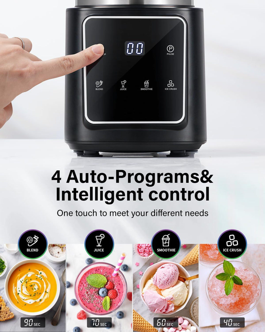 SHARDOR Standmixer, 1500 W, Smoothie Maker Mit 4 Programme + Pulsfunktion, Eisknackmesser 6-Klingen