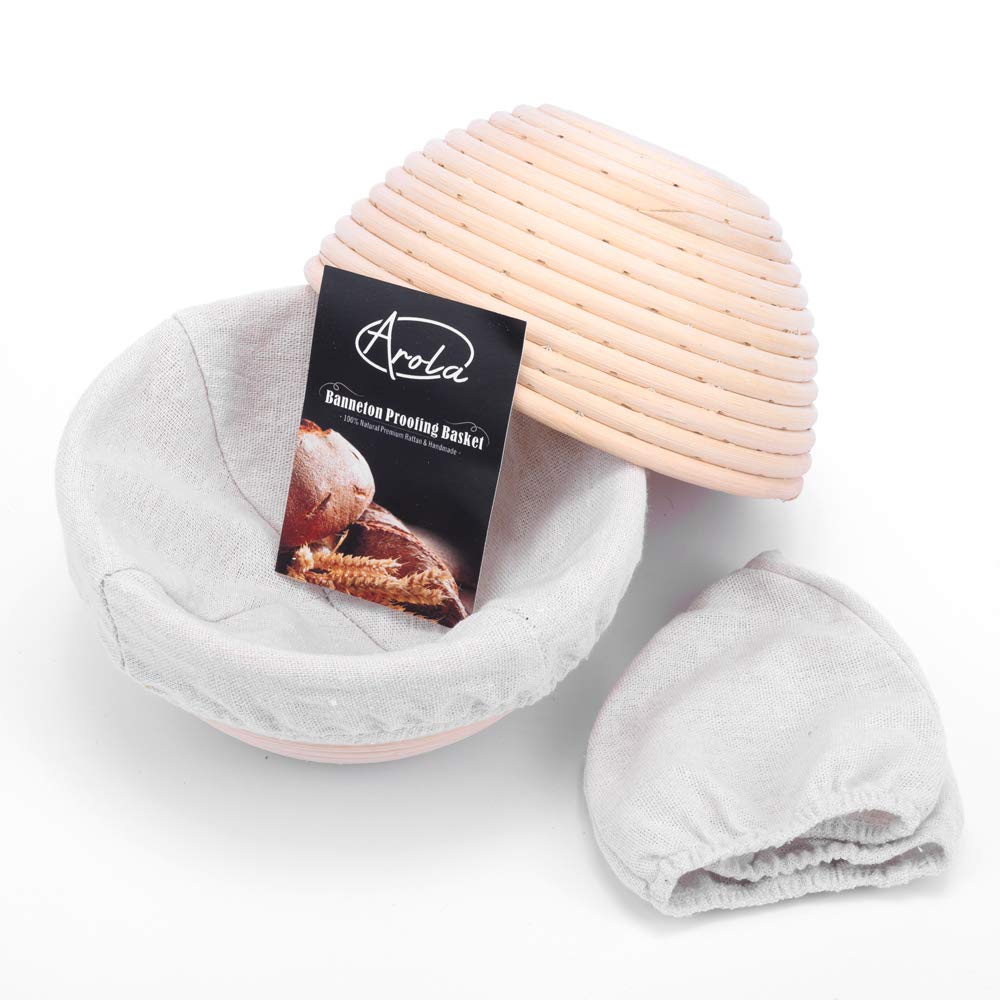 2 Pack 18cm Rund Gärkörbchen Banneton Brotform Korb,Handgewebter Natürlicher Rattan Gärkorb mit Lein