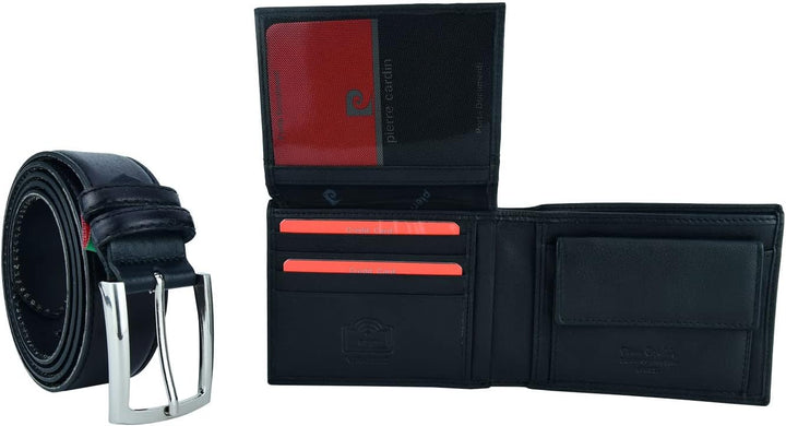 Pierre Cardin Herren-Geschenkbox, Geldbörse mit RFID-Schutz und Echtledergürtel