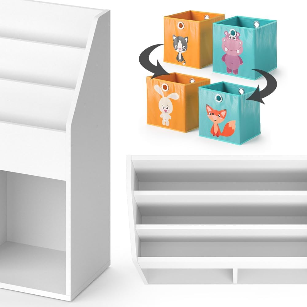 Vicco Kinderregal Luigi, Weiss, 72 x 79 cm mit 2 Faltboxen Opt.1 Weiss 72x79 mit Faltboxen Fuchs/Has