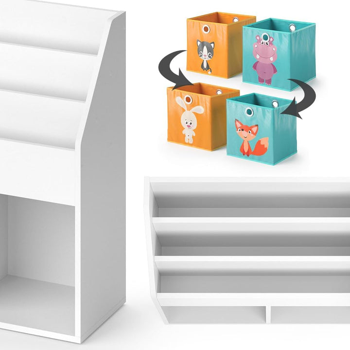 Vicco Kinderregal Luigi, Weiss, 72 x 79 cm mit 2 Faltboxen Opt.1 Weiss 72x79 mit Faltboxen Fuchs/Has