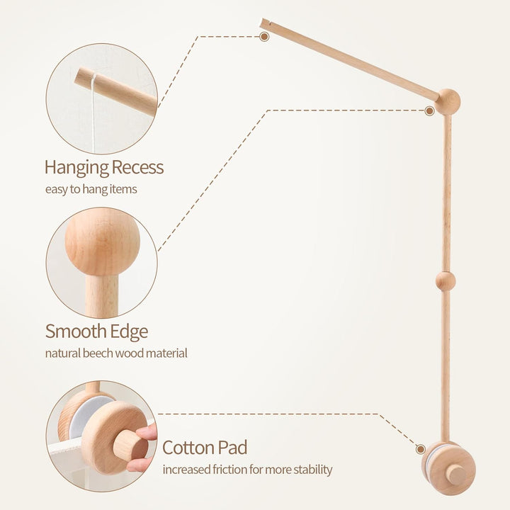 Youuys Mobile Halterung Holz für Babybett Mobile Wickeltisch Mobile Baby Halter Gestell Höhenverstel