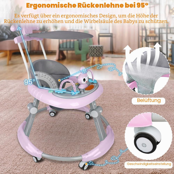 OHMG Babywalker Lauflernwagen, 5 in 1, Lauflernwagen, Wippfunktion, Babywippe mit Rollen, Licht, Mus
