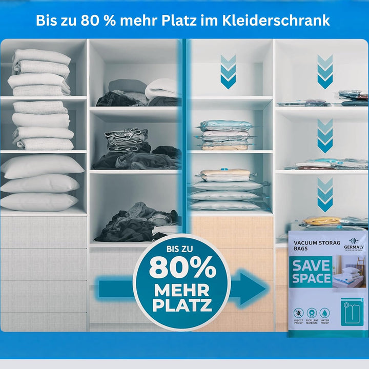 Vakuumbeutel 6er Set M 60x40 cm — Luftdichte Aufbewahrungsbeutel für Kleidung, Bettdecken & Kissen |