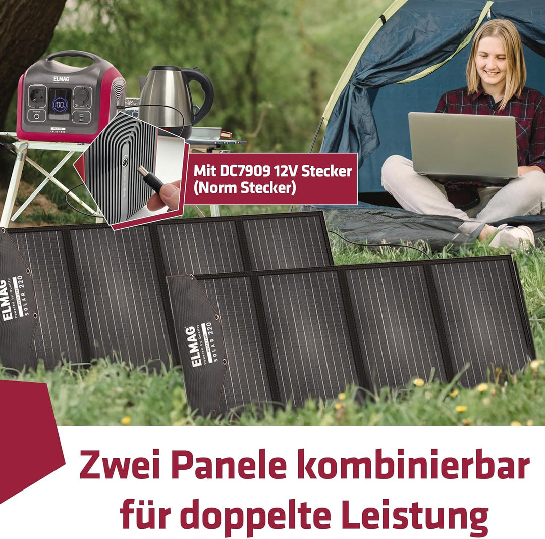 ELMAG Faltbares Solarpanel SOLAR 100 – Monokristallines 100W Solarmodul für tragbare Powerstations –