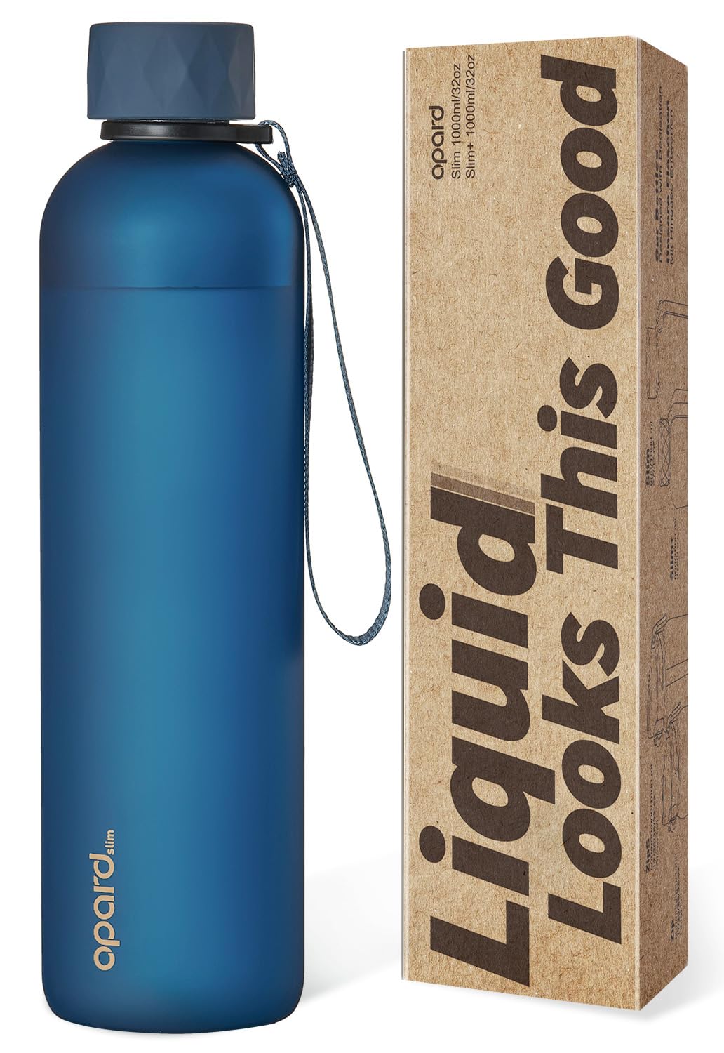Opard Slim Pro Trinkflasche 1l, Kohlensäuregeeignete Wasserflasche mit facettiertem gummiertem Griff