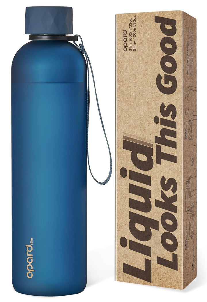 Opard Slim Pro Trinkflasche 1l, Kohlensäuregeeignete Wasserflasche mit facettiertem gummiertem Griff