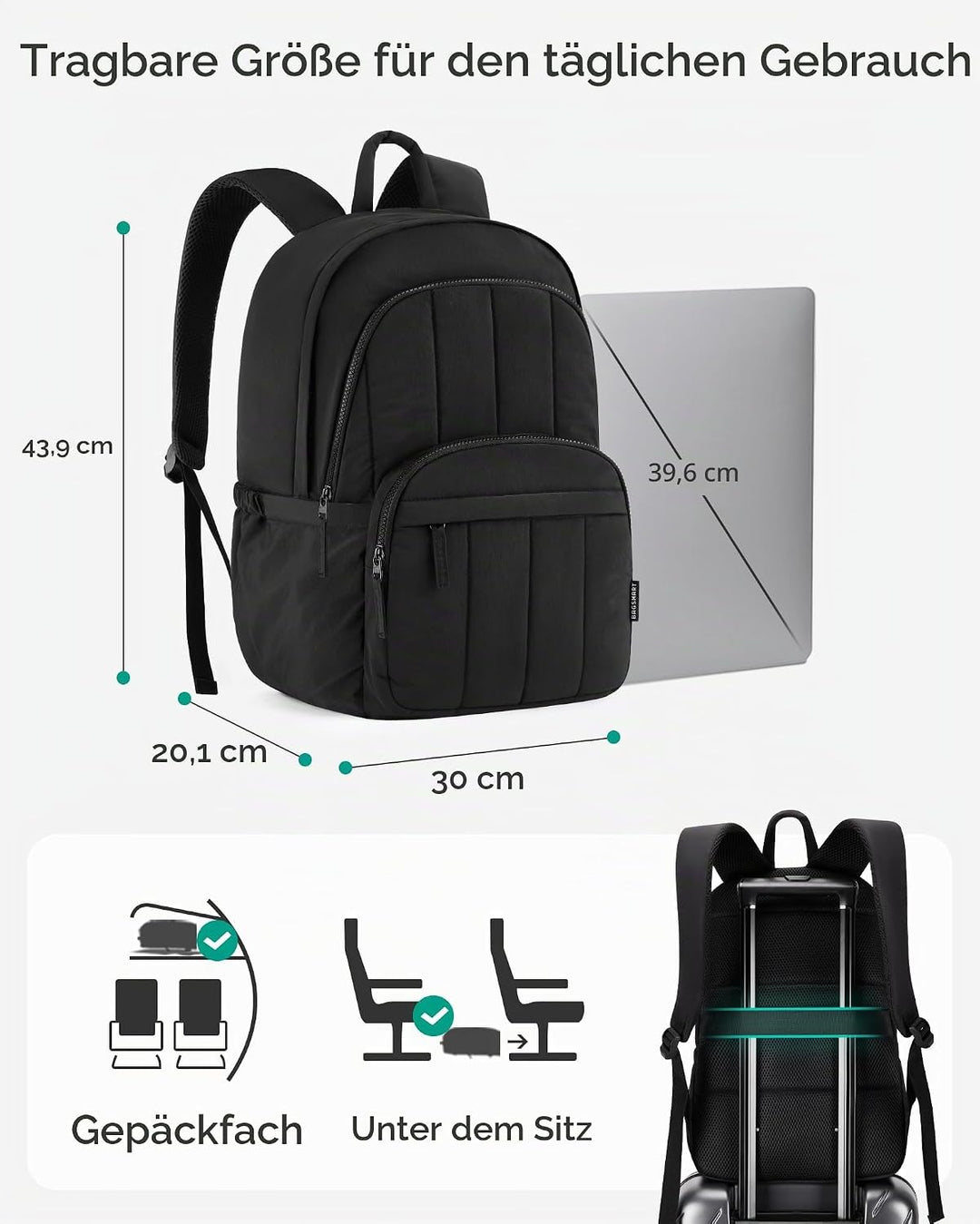Bagsmat Puffer Laptop Rucksack Damen, Reiserucksack Schulrucksack Teenager, Gesteppte College Arbeit
