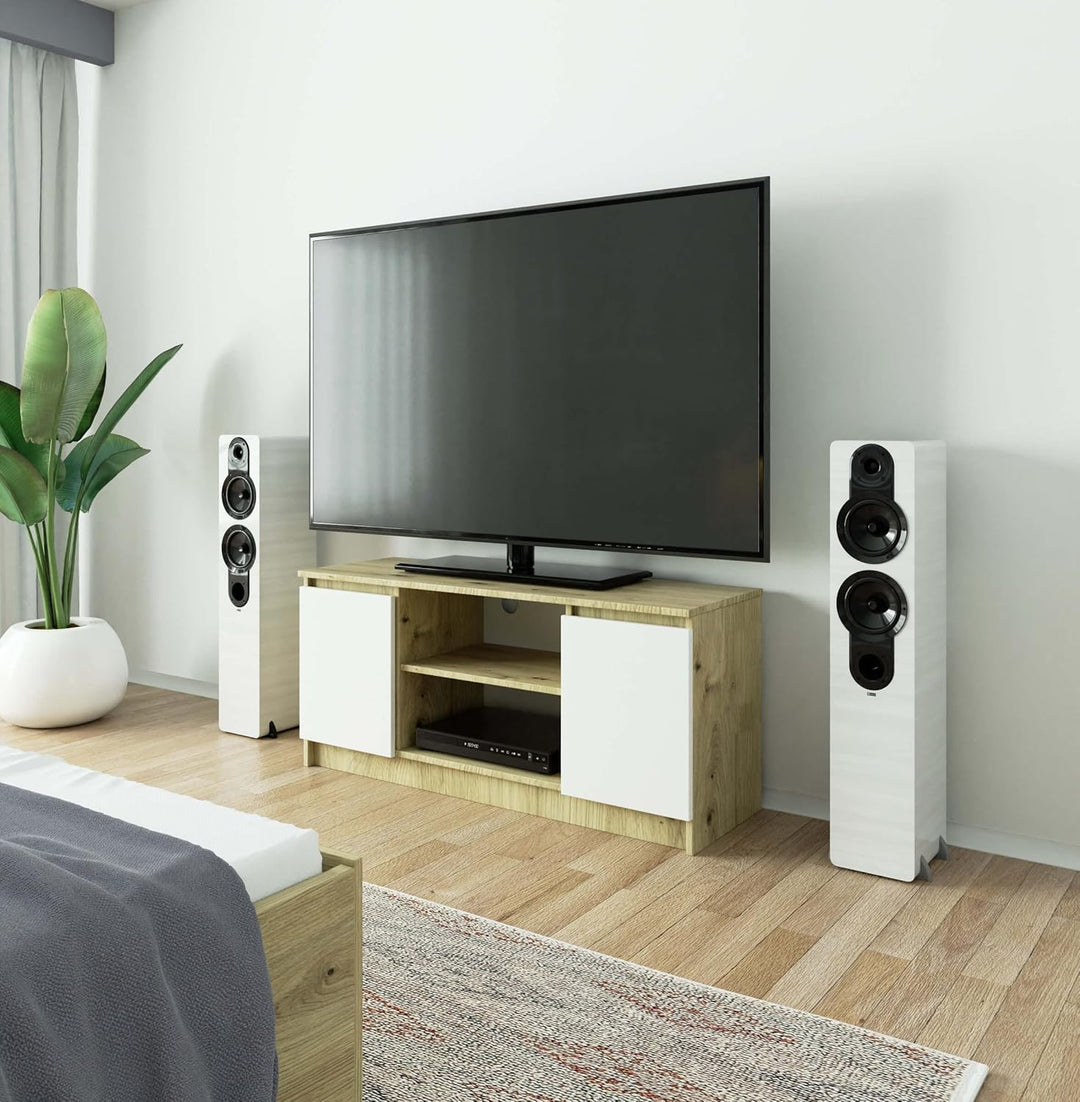 AKORD Low Board K-120 | TV-Shrank mit EIN offenes Regalfach | Fernsehkommode 2 Ablagen mit Türen Lin