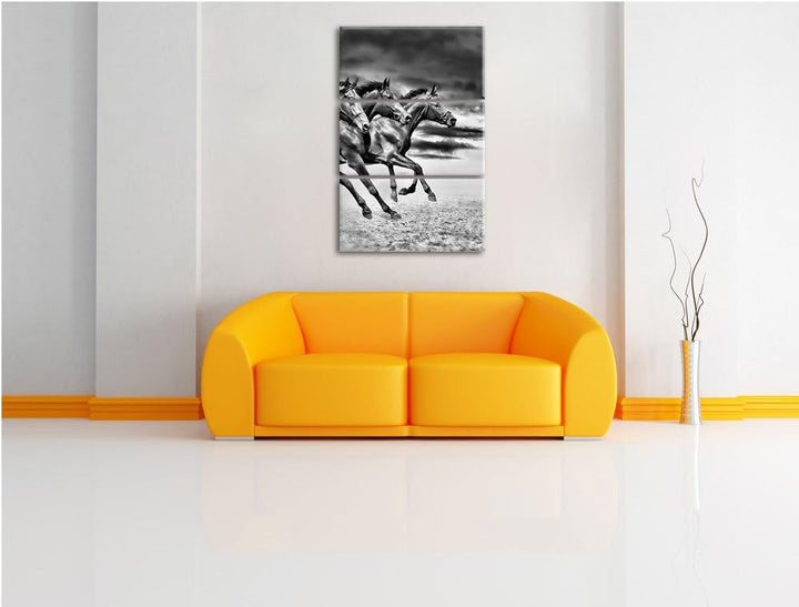 Pixxprint DREI Wilde Westernpferde als Leinwandbild/Grösse: 3 Teilig (120x80) cm/Wandbild/Kunstdruck
