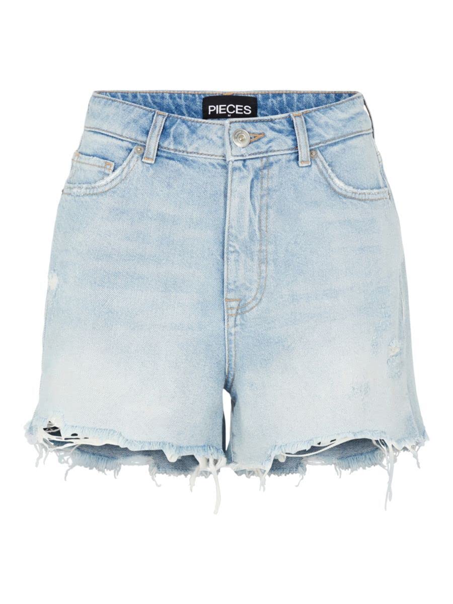 PIECES Damen Pctulla Hw Lb-ba Noos Jeans-Shorts S Light Blue Denim, S Light Blue Denim