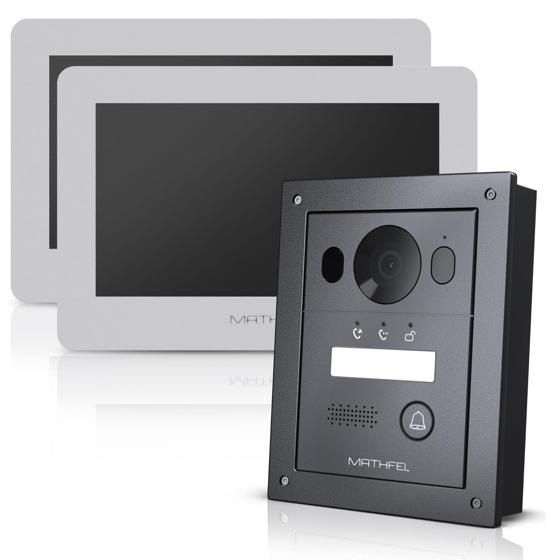 Mathfel 2 Draht Bus WLAN Video Türsprechanlage für 1 Teilnehmer, 2X 7 Zoll WLAN Monitor, Anthrazit K