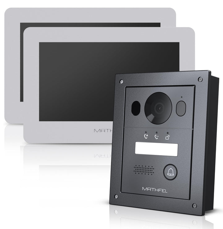 Mathfel 2 Draht Bus WLAN Video Türsprechanlage für 1 Teilnehmer, 2X 7 Zoll WLAN Monitor, Anthrazit K