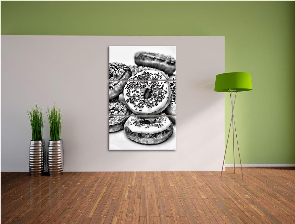 Pixxprint Monocrome, Donut Kuchen Liebesperlen 3-Teiler Leinwandbild 120x80 Bild auf Leinwand