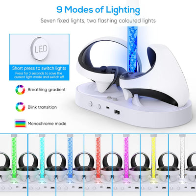 Ladestation für PS VR2 mit RGB-Licht, vertikale Ladeständer Dock Unterstützung für PSVR2 Headset Dis