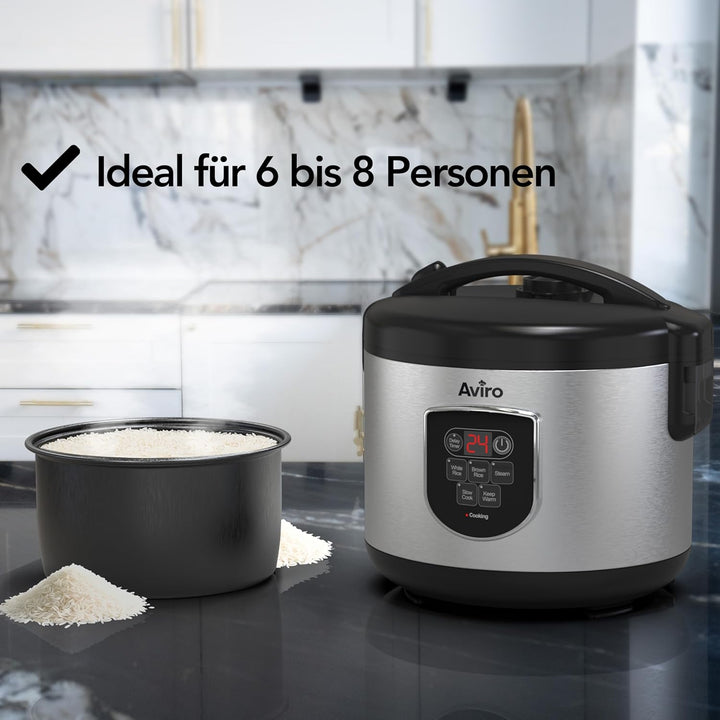 Aviro Reiskocher – Slow Cooker – 1,8 l – 7 Funktionen – Warmhaltefunktion – Reiskocher – Antihaftbes