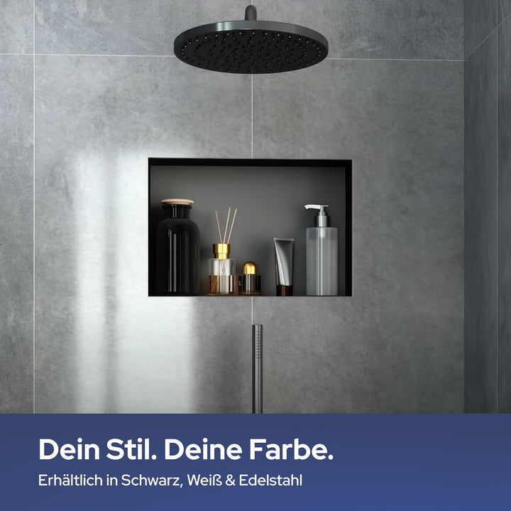 VILSTEIN Wandnische Dusche 30x60 cm [ROSTFREI] - Randlose Nische - Wandnische Schwarz - Einbauregal