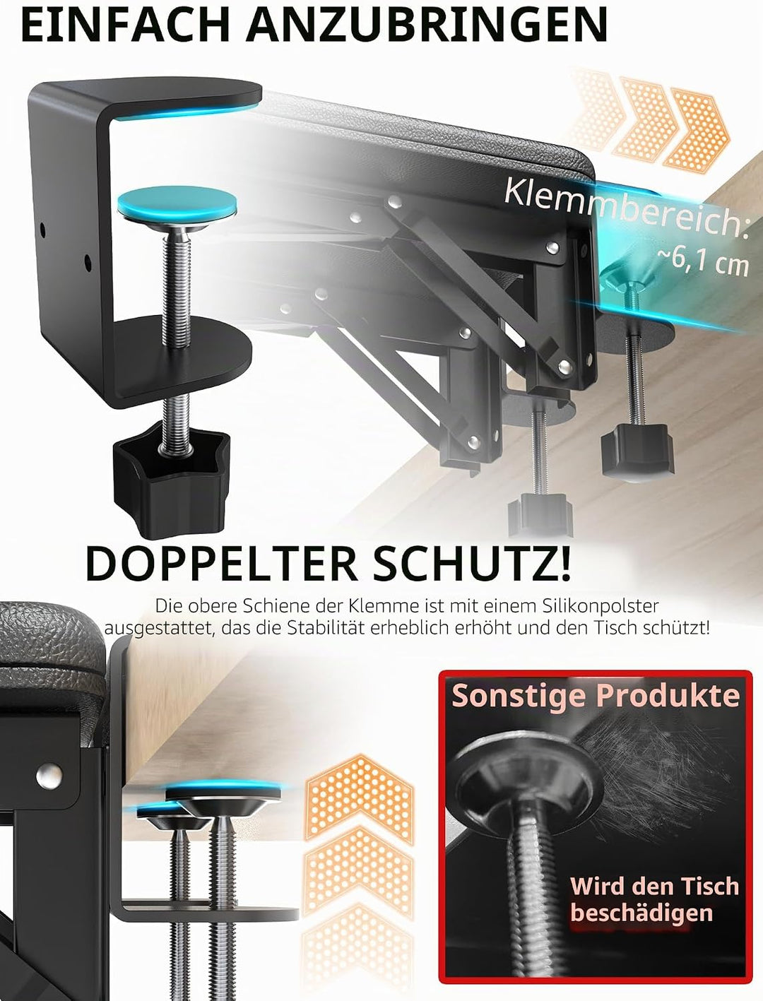 NODOCA Arm Rest for Desk, Ergonomics Wrist Rest, Desk Extender, Soft Sponge Built-in, Comfortable Ar
