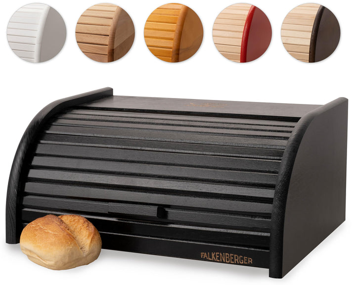 Brotkasten aus Holz Schwarz ca. 39x29x18cm Rollbrotkasten traditionell Brotbox mit Roll-Deckel Handm