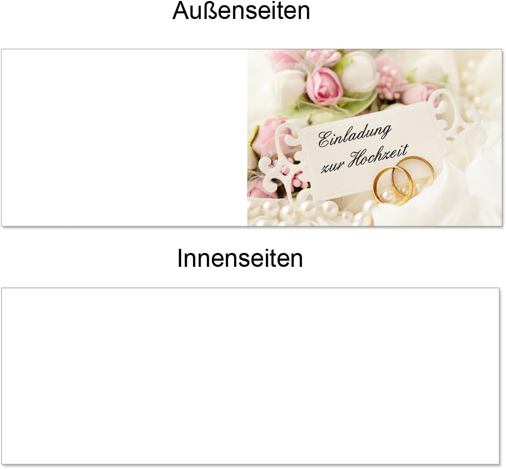 50 Stück Einladungskarten zur Hochzeit (EKT-103) Format DIN A6 - Einladungen Ringe auf Rosen Trauung