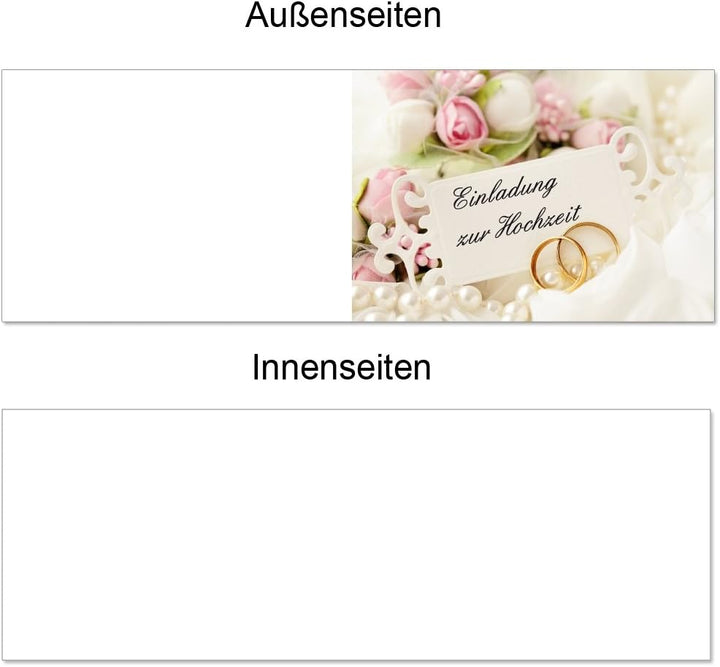 50 Stück Einladungskarten zur Hochzeit (EKT-103) Format DIN A6 - Einladungen Ringe auf Rosen Trauung