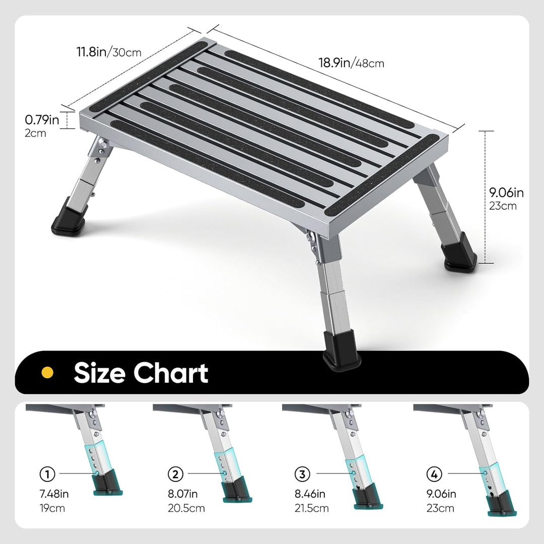 Aluminium Tritthocker Klappbar mit 350 kg Traglast &amp; 4-stufige Höhenverstellung18-24 cm, Klappbar Ru