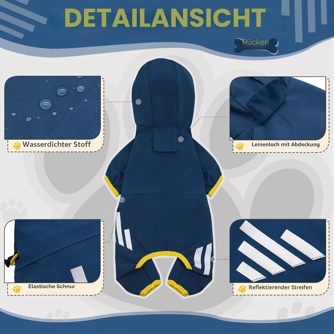 Hunderegenmantel, wasserdichte Hunderegenjacke mit Kapuze, Hunderegenmantel mit Loch für die Leine,