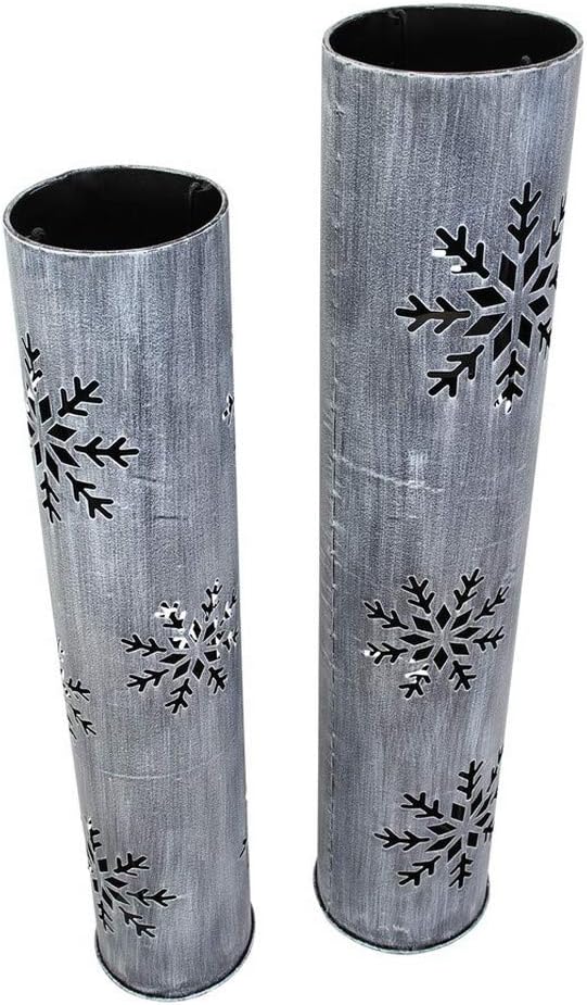 2 Stück Windlichtsäulen Schneeflocke aus Metall, 88 + 100 cm hoch, Kerzenhalter, Gartenlaterne, Bode