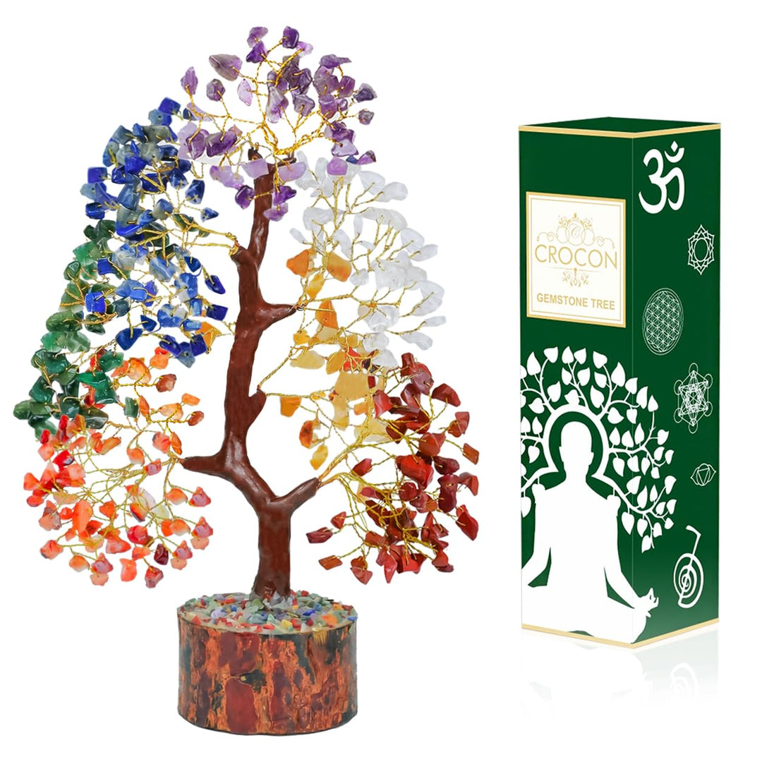 Seven Chakra Natural Gemstone Healing Tree Bonsai for Crystal Reiki Healing Balancing Good Luck Weal
