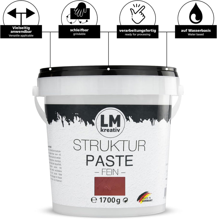 LM-Kreativ LM Struktur Paste fein 1,7 KG - Rost Rot - Strukturpaste für Leinwand - Perfekt für Bilde