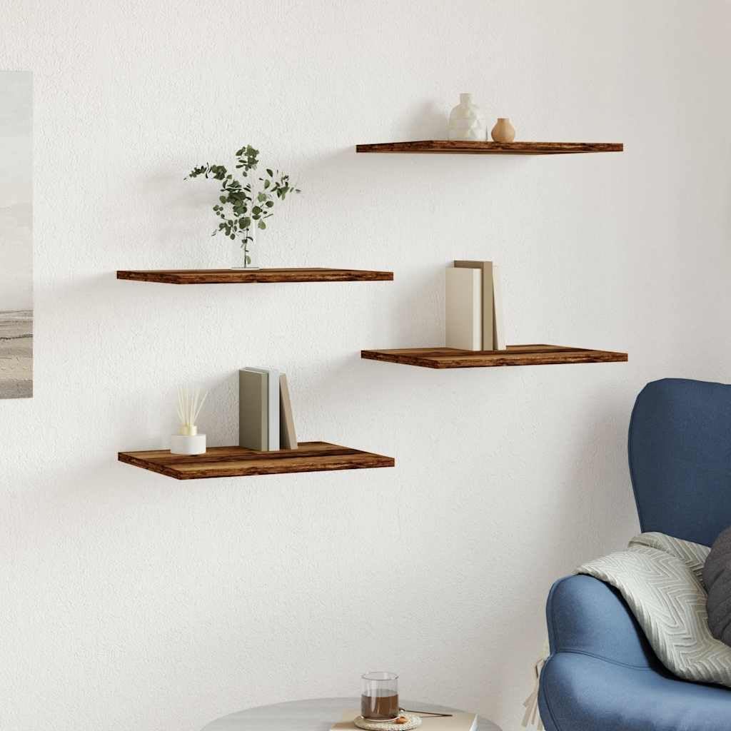 vidaXL Regalböden 4 STK. Altholz-Optik 40x30x1,5 cm Holzwerkstoff, Bücherregal Brett, Regalbrett, Wa