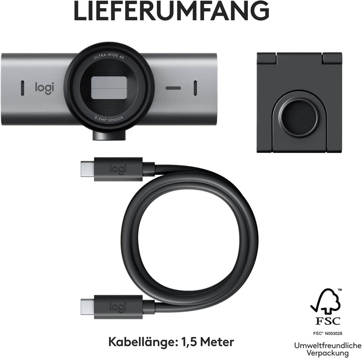 Logitech MX Brio Ultra HD 4K Collaboration and Streaming Webcam, 1080p at 60 FPS, Dual Noise Reducin