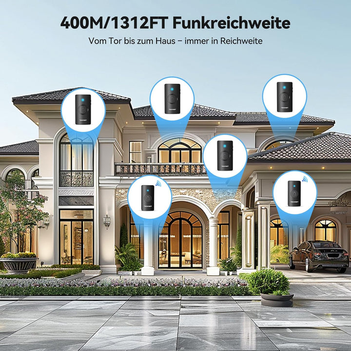 TECKNET Funkklingel, Batteriebetriebene Türklingel mit 4 Empfängern & 2 Sendern, Haustür Klingel Set