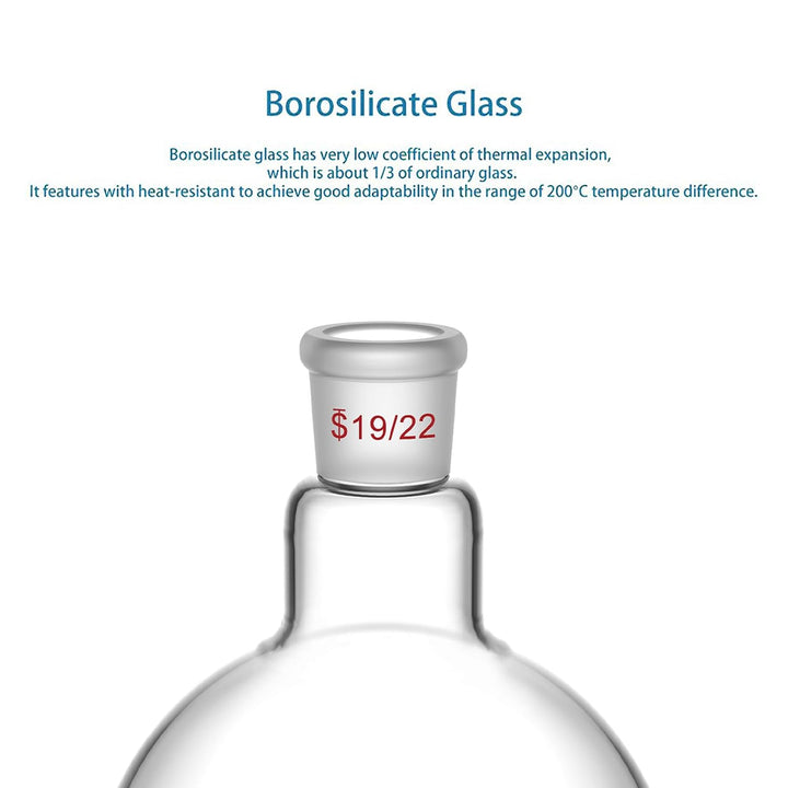 StonyLab 500ml Borosilikat Glas Einhalsrundkolben, Glas Einhals Rundkolben RBF mit 19/22 Standard Ta