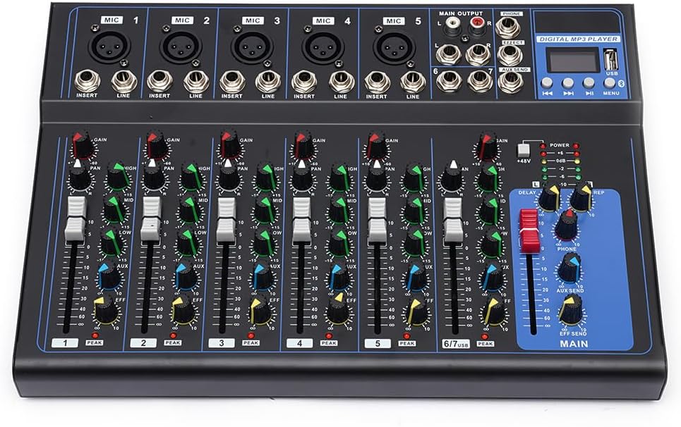 7 Kanal Professionelle DJ Controller Bluetooth Audio Mixer USB/MP3/Bluetooth Bühnen Live Mischpult 6