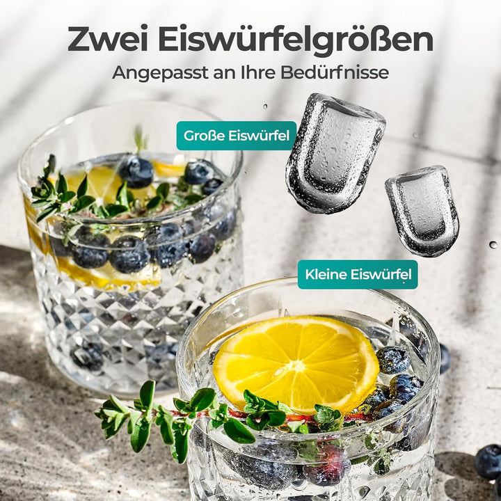 KLAMER Eiswürfelmaschine klein (2025), 8 Eiswürfel in 8 Minuten, 11 kg Eiswürfel pro Tag, 2 Eiswürfe