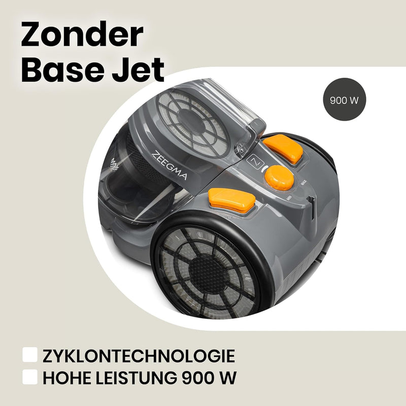 Zeegma Zonder Base Jet Staubsauger beutellos mit Set von Aufsätzen, Zyklontechnologie, PowerSuction