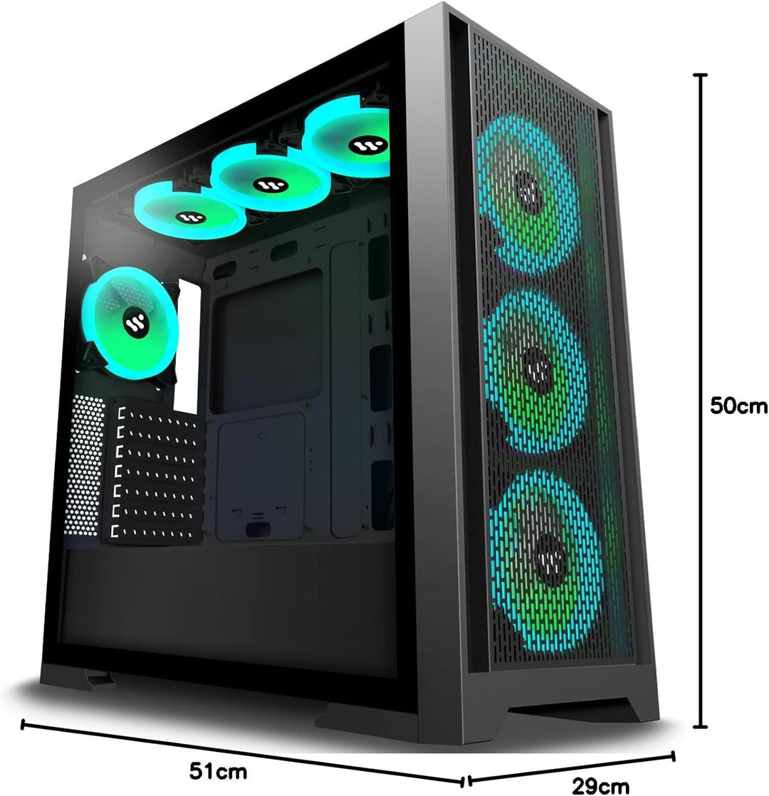 KEDIERS PC Gehäuse - Vorinstallierte 7 PWM ARGB lüfter, E-ATX Tower Gehäuse aus gehärtetem Glas, Sch