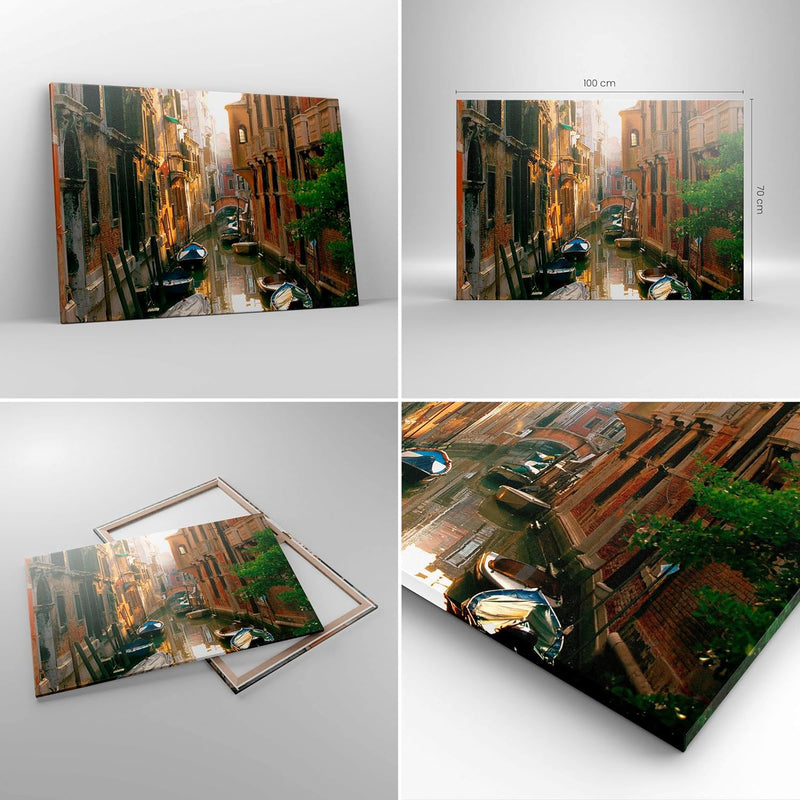 Bilder auf Leinwand 100x70cm Leinwandbild Venedig Brücke Wasser Haus Gross Wanddeko Bild Schlafzimme