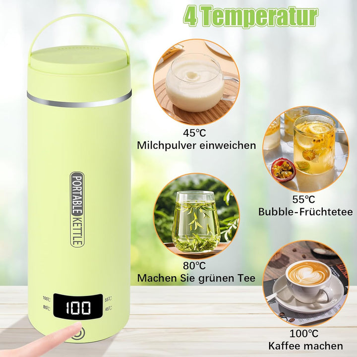 Reise Wasserkocher Klein Elektrische, 500ML/300W Tragbarer Wasserkocher Mini Wassertasse Edelstahl 3