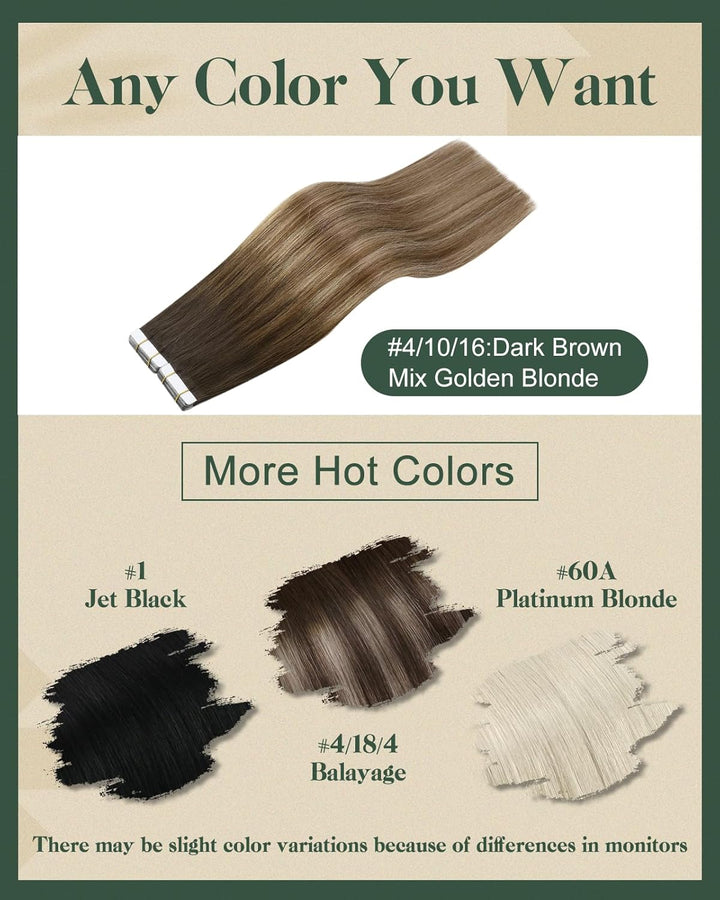Ugeat Invisible Tape Extensions Echthaar 40cm Goldbraun Gerade Echthaar Extensions Tape Mittelbraun