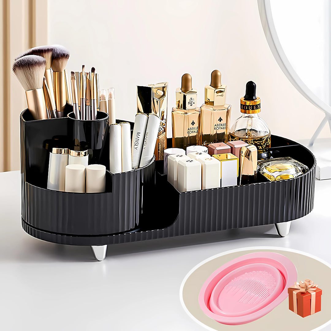 Make up Organizer 360° Drehbar, Grosser Bad Kosmetik Organizer mit Aufbewahrungsbox für Schminktisch