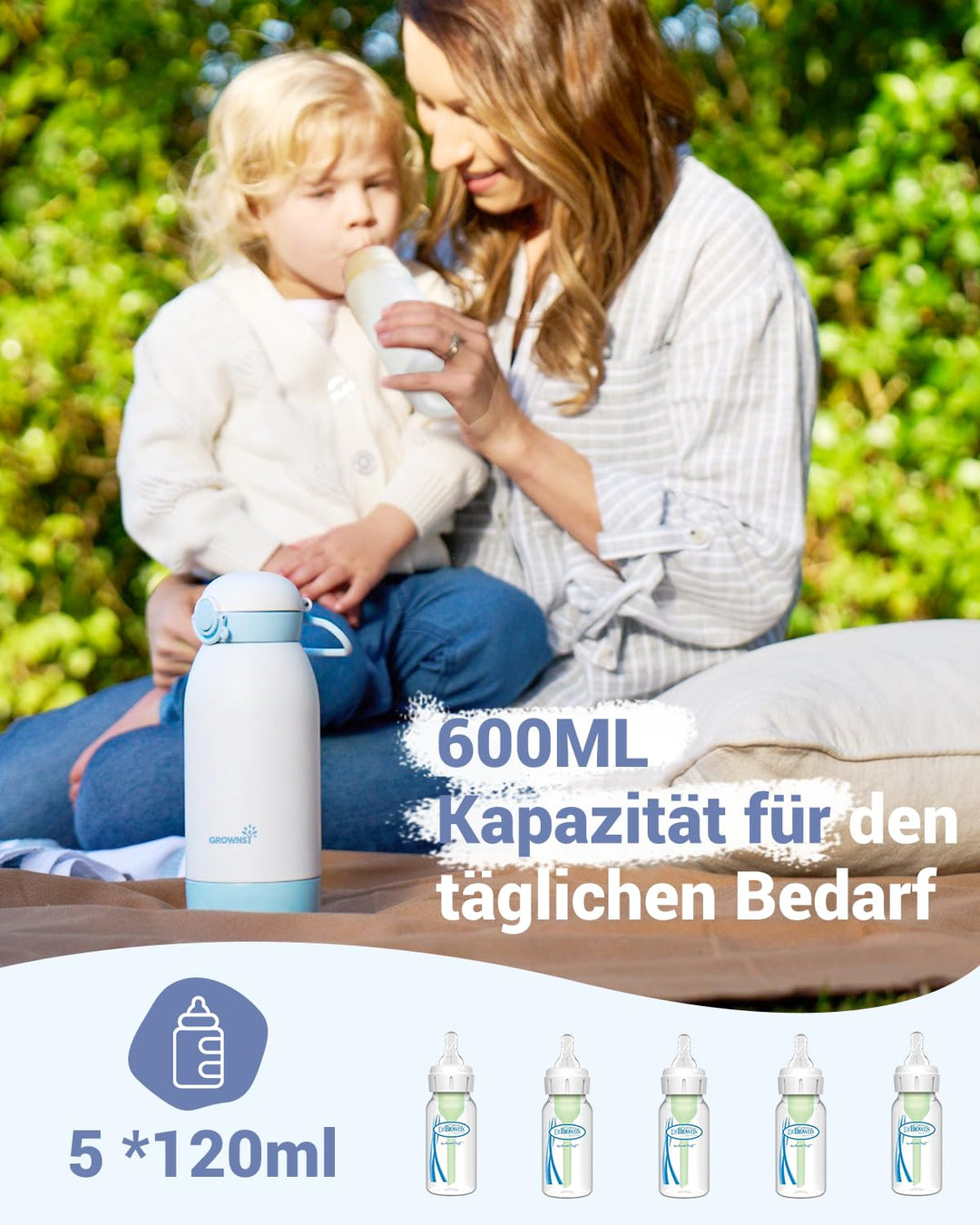 Flaschenwärmer baby unterwegs GROWNSY Tragbarer fläschchenwärmer für Reise Schnellheizender mobiler
