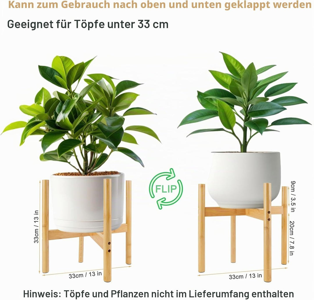 RETON 1 Stück Pflanzenständer aus Holz, Bambus Blumenständer Holz, Blumentopf Ständer mit 8 Anti Rut