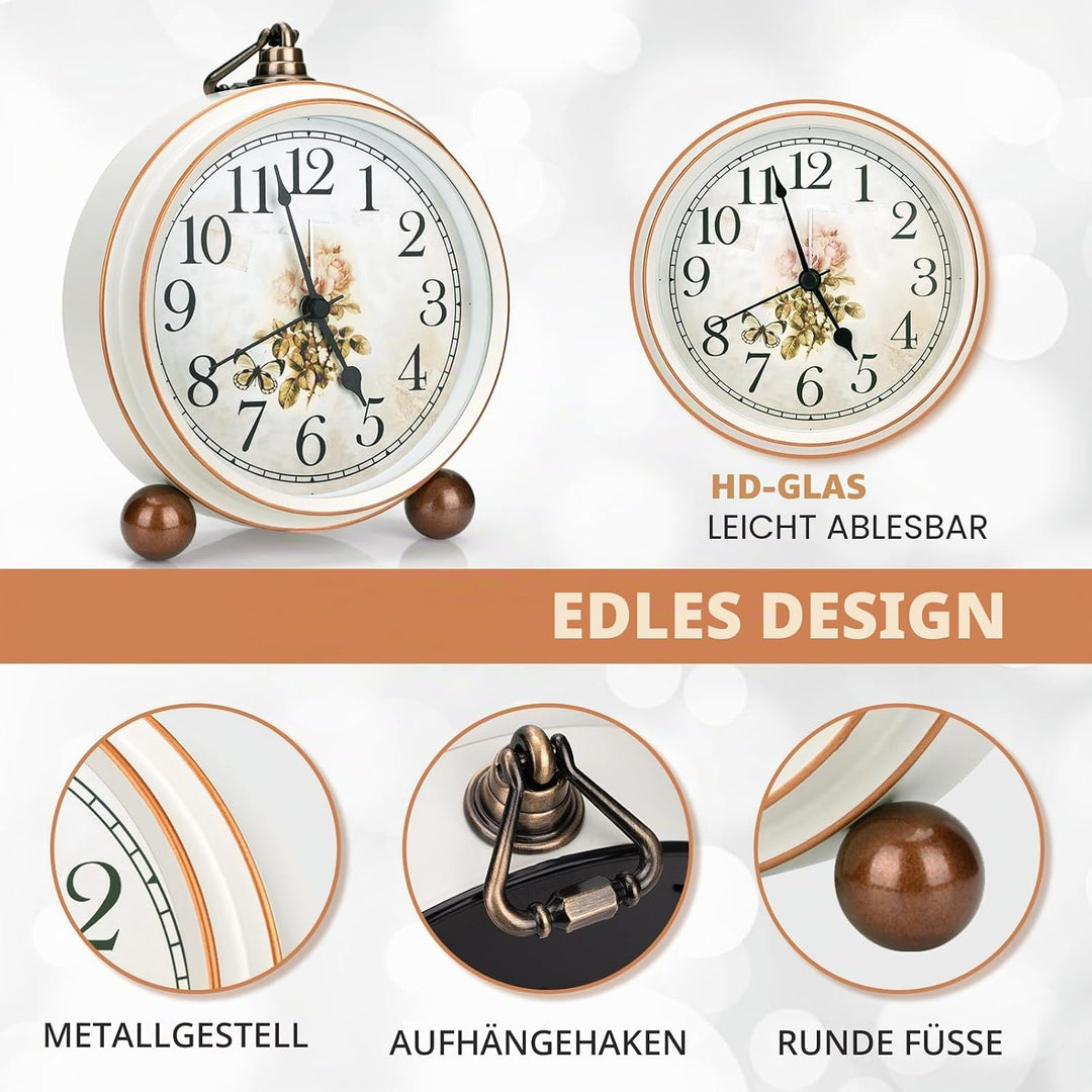 Retro-Tischuhr, klassischer Wecker für Wohnzimmer, Tisch, Schlafzimmer, Vintage, leise, nicht ticken