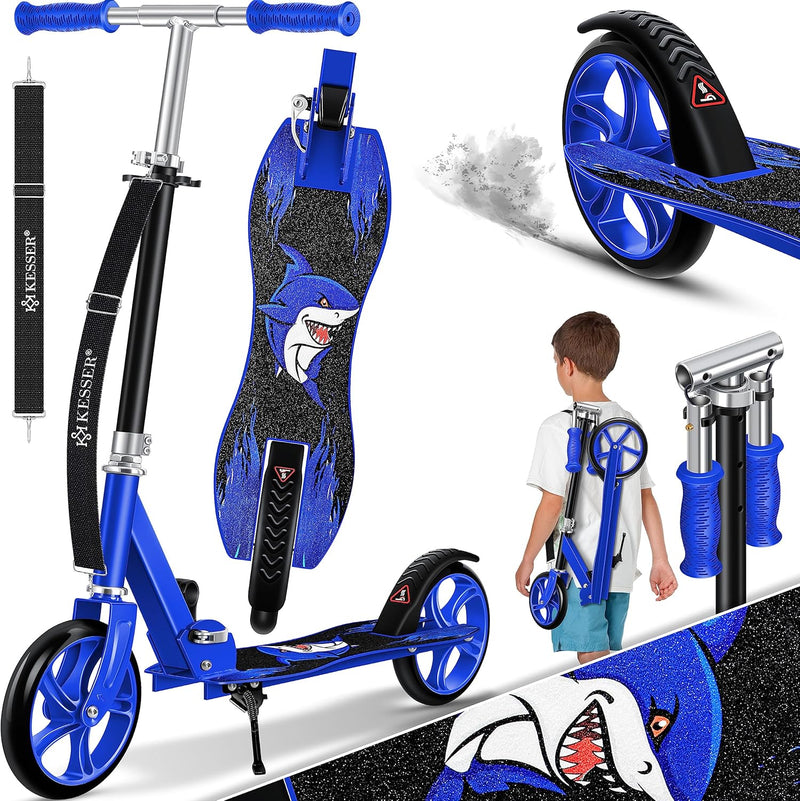 KESSER® Scooter Roller Kinderroller Cityroller Tretroller Kickroller Kickscooter Shark (Blue), Shark