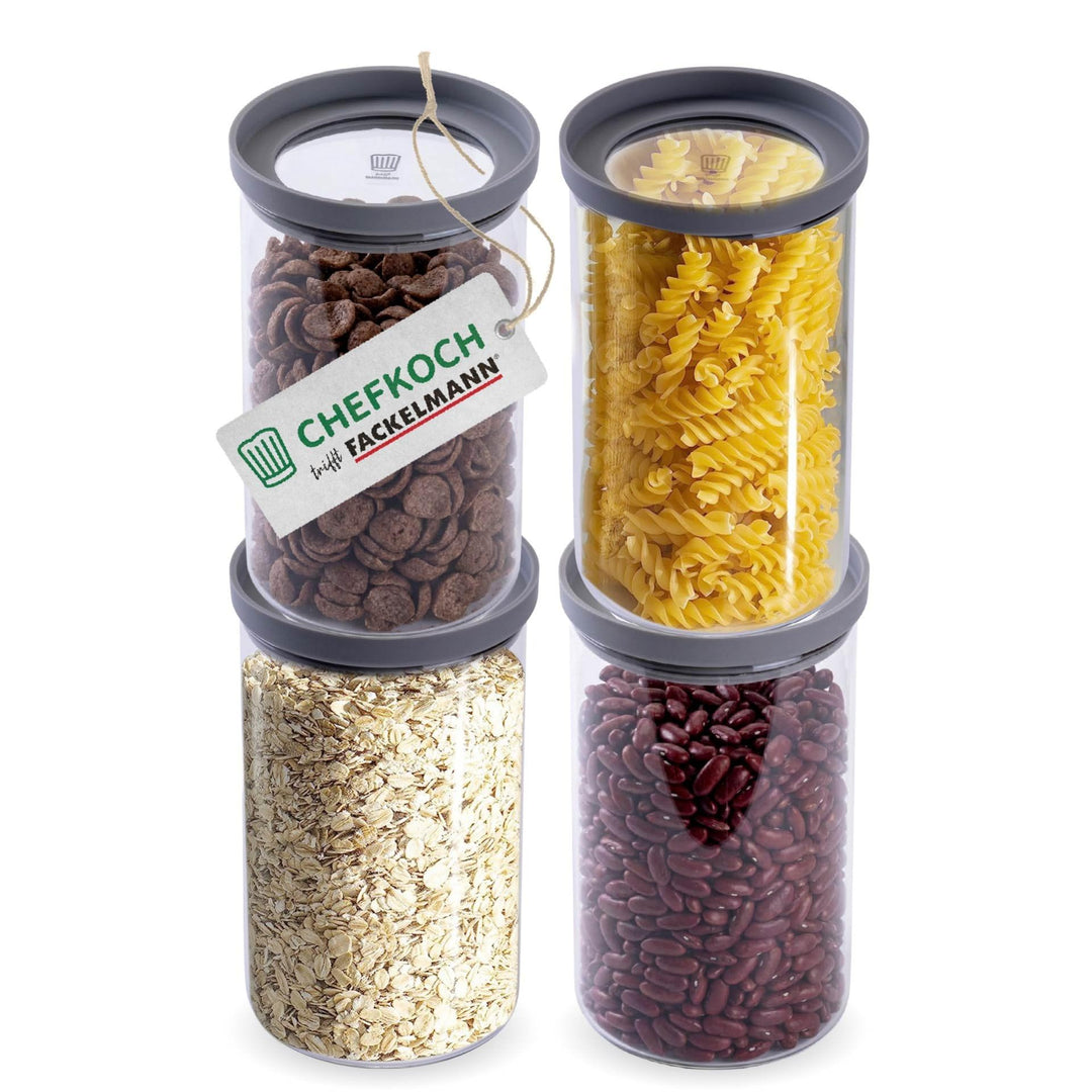 FACKELMANN Chefkoch trifft 4er Set Vorratsbehälter mit Glasdeckel – 1 L, Borosilikatglas, luftdicht