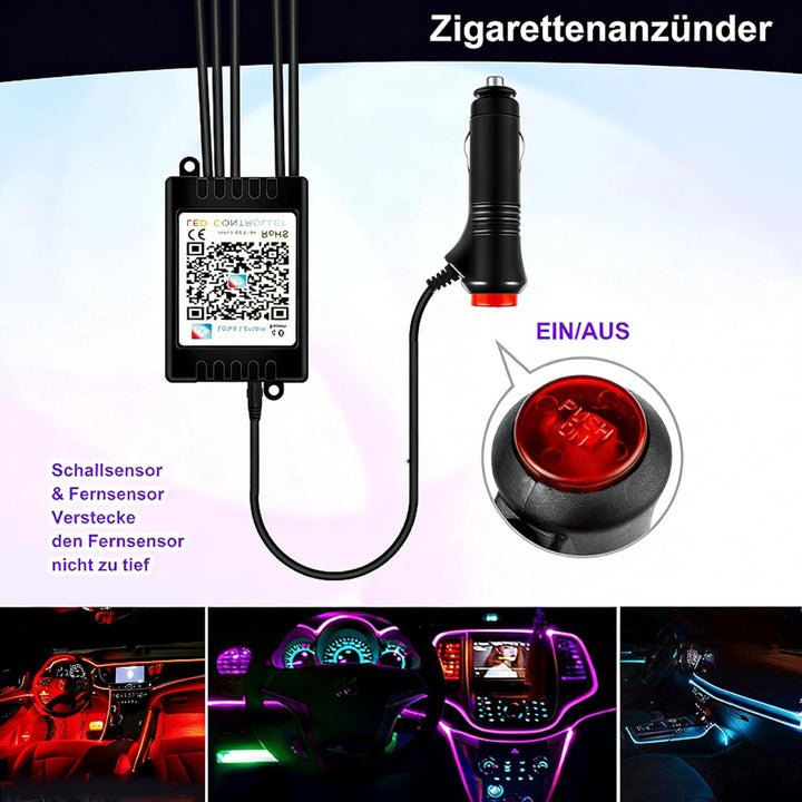 YAOBLUESEA 12V Auto LED Innenbeleuchtung, 6M LED 5050 RGB Ambientebeleuchtung Atmosphäre Neon Lichtl