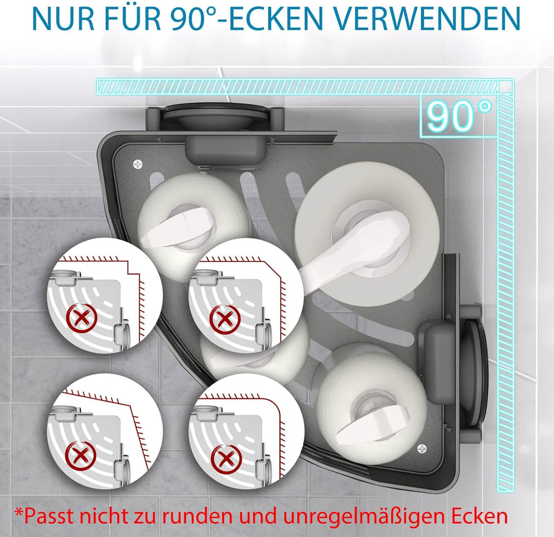 Duschregal Ohne Bohren mit Saugnapf, Eck-Duschablage mit Haken, Wasserdicht Badregal Abnehmbarer Bad