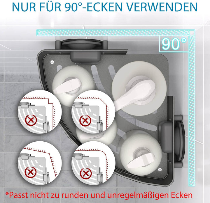 Duschregal Ohne Bohren mit Saugnapf, Eck-Duschablage mit Haken, Wasserdicht Badregal Abnehmbarer Bad